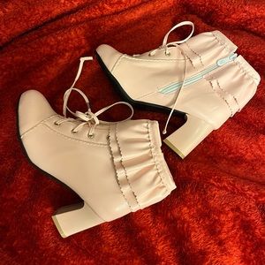 Baby Pink heeled ruffle boots